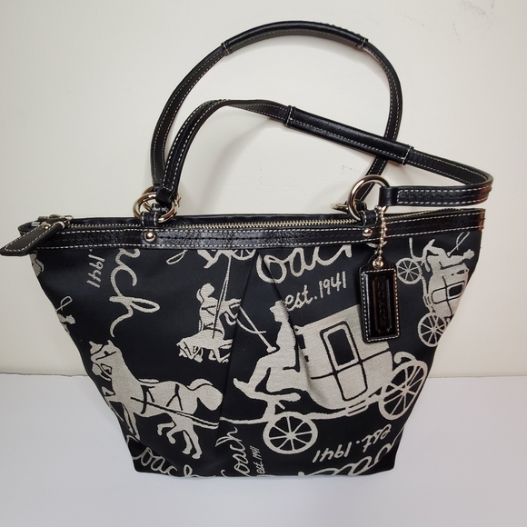 Coach Handbags - Coach Black Satin Horse Carriage Vintage Ladies Shoulder Bag